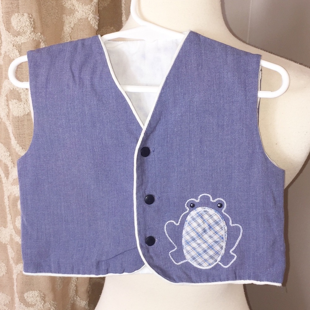 Vintage Handmade 1960 to 1970 Boys Chambray Frog Vest